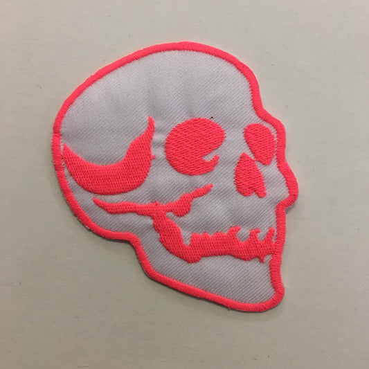 Pink skull iron-on patch