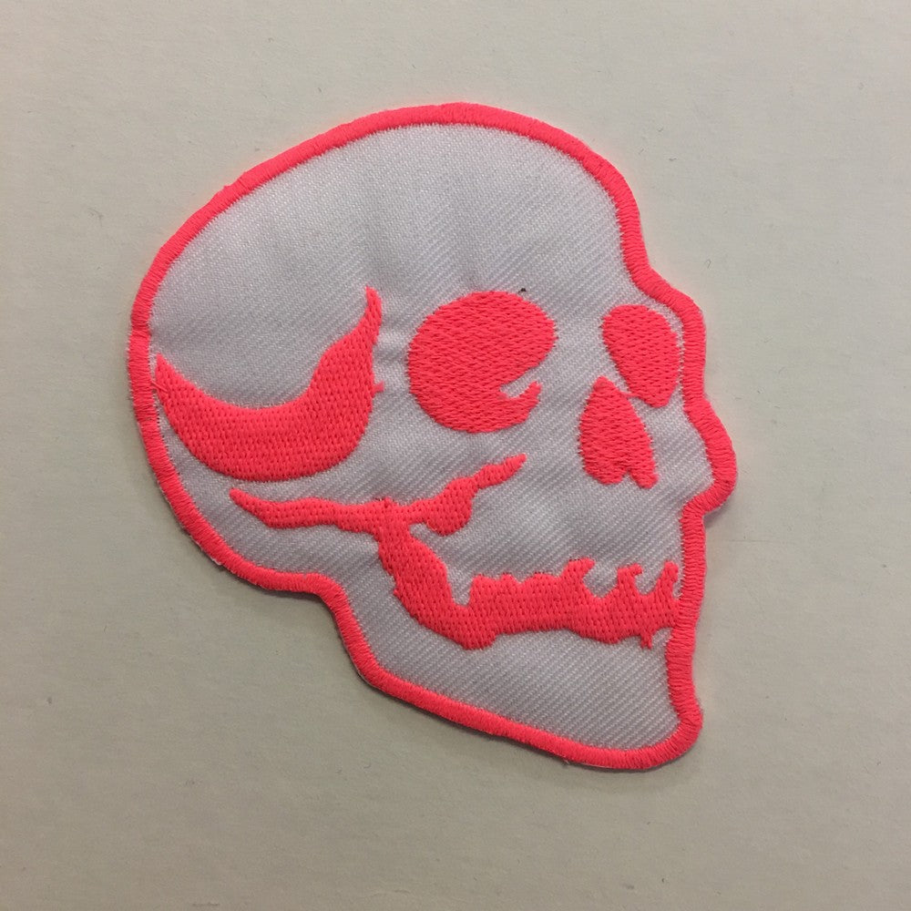 Pink skull iron-on patch