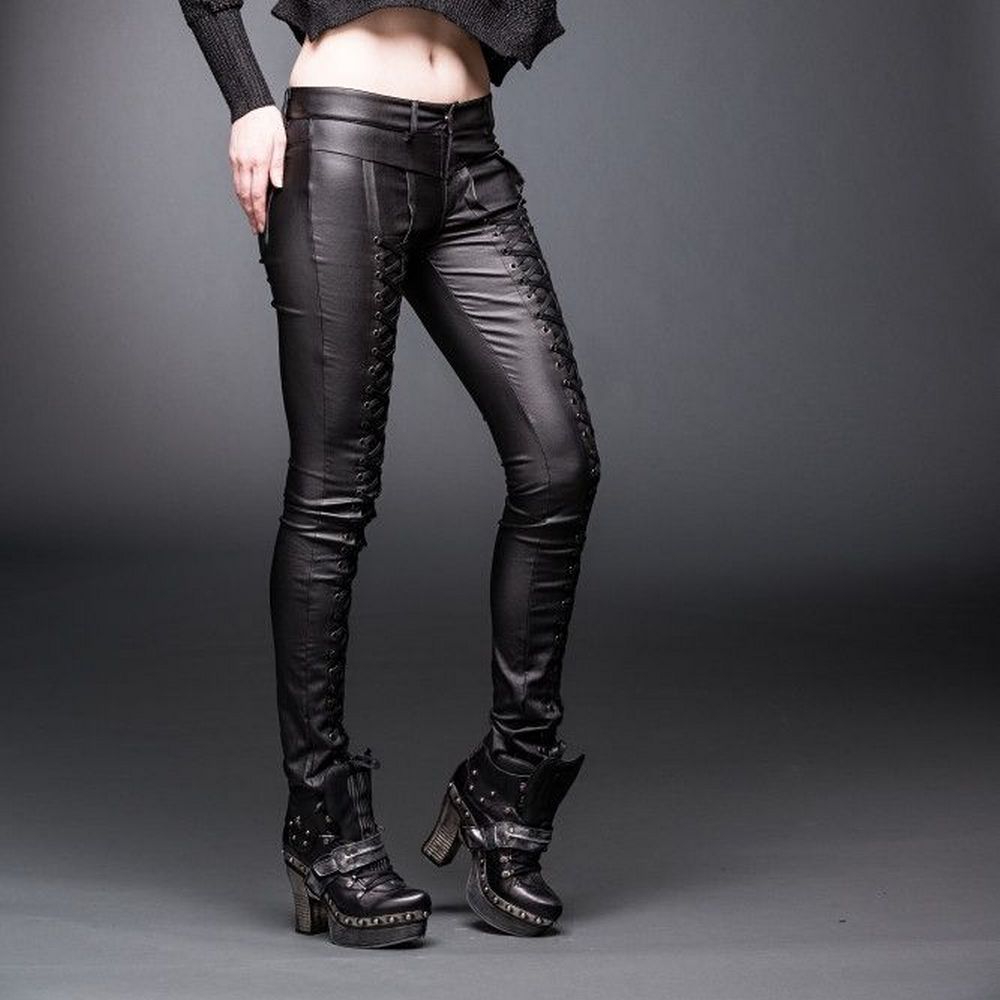 laceup leather look jeans