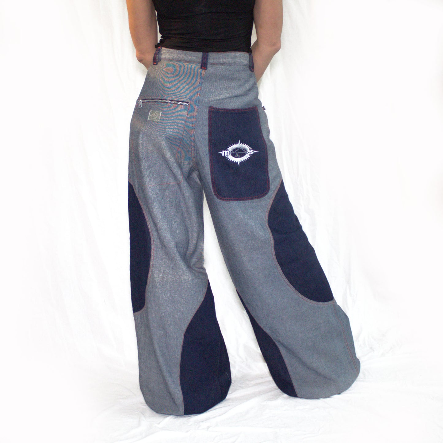Light denim circle phat pants by ministry of style back view